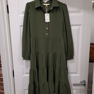 DownEast Forest Green Long Sleeve Tiered Dress Womens XS/S